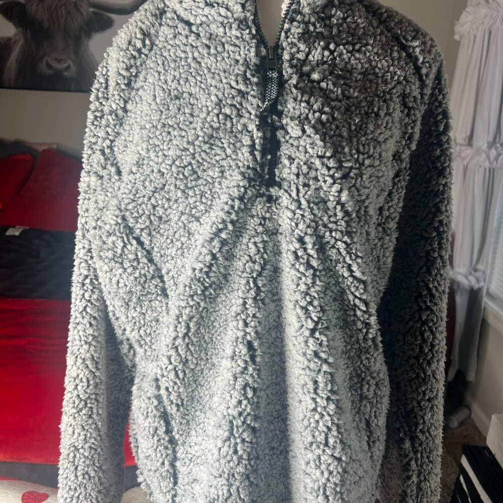 Cozy Gray Sherpa Pullover